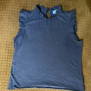 CeCe blue sleeveless blouse with ruffle detail, size M.